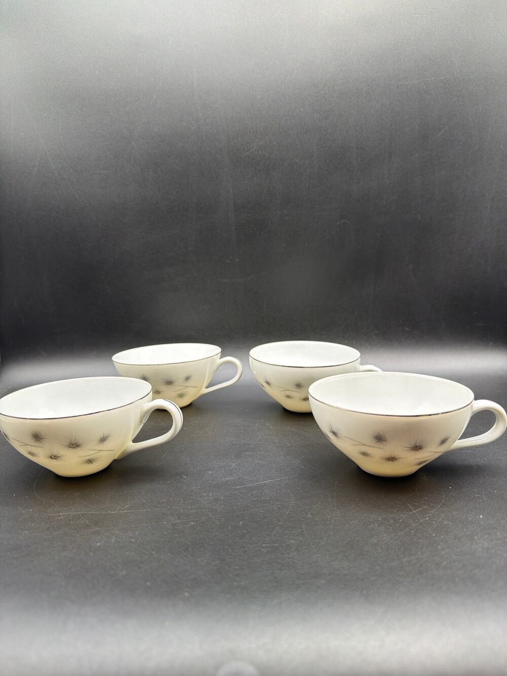 Vintage Creative Fine China 1014 Japan Platinum Starburst MCM Tea Cups Set 4